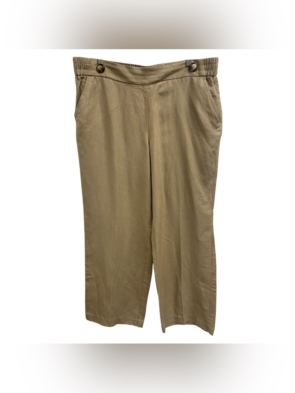 Laura Casual Straight-Leg Khaki Pants with Button Detail Size L